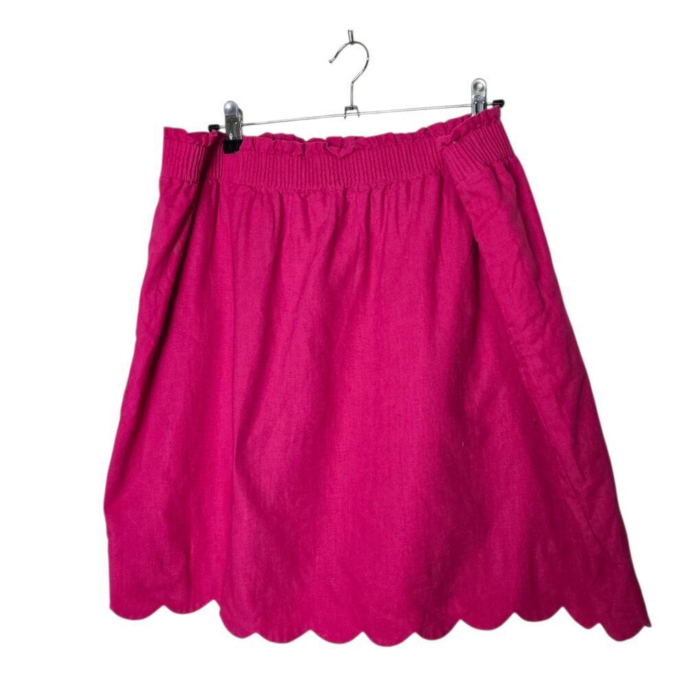 J. Crew Skirt Size Size 18 XXL Pink Linen Cotton Elastic Waist Pockets Scalloped